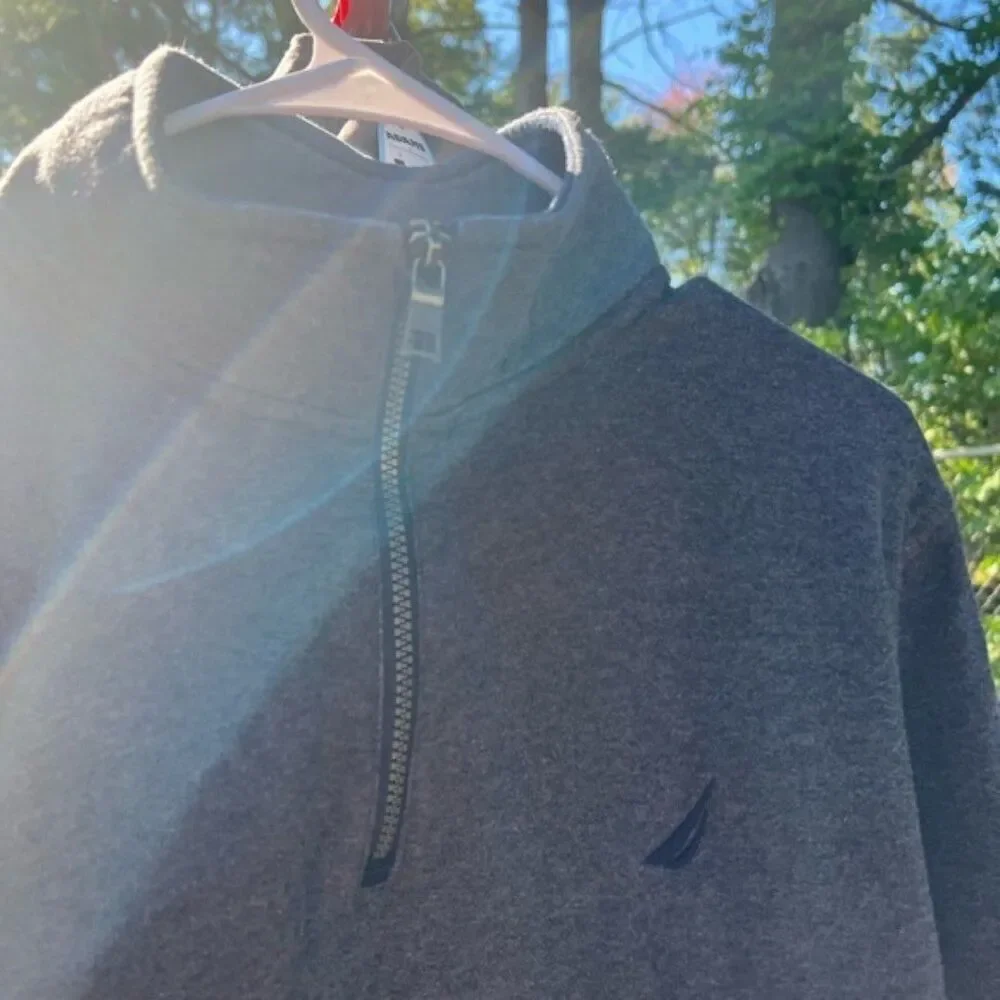Nautica Mens Gray/Navy Fleece 1/4 Zip Sweatshirt Jacket